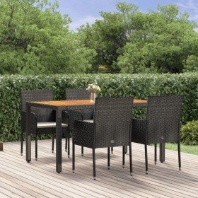 Set de muebles jardín 5 pzas con cojines ratán sintético negro