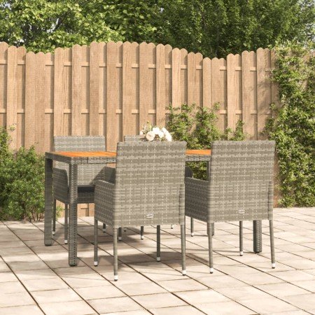 Set comedor de jardín 5 piezas con cojines ratán sintético gris en Conjuntos de jardín | Comprar online en Foro24
