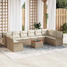 Conjunto de sofá de jardín 11 pcs Beige Poliratán