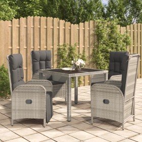 Set comedor de jardín 5 piezas con cojines ratán sintético gris