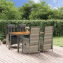 Set comedor de jardín 5 piezas con cojines ratán sintético gris