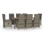 Set comedor jardín 9 pzas y cojines ratán sintético gris