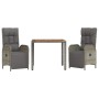Set comedor de jardín 3 piezas con cojines ratán sintético gris
