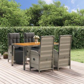 Set comedor de jardín 5 piezas con cojines ratán sintético gris en Conjuntos de jardín | Comprar online en Foro24