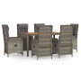 Set comedor jardín 7 pzas y cojines ratán sintético gris