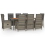 Set comedor jardín 9 pzas y cojines ratán sintético gris