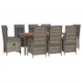 Set comedor jardín 9 pzas y cojines ratán sintético gris