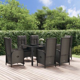 Set de comedor de jardín 7 pzas y cojines ratán sintético negro Set de comedor de jardín 7 pzas y cojines ratán sintético negro