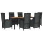 Set de comedor de jardín 7 pzas y cojines ratán sintético negro