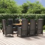 Set de comedor de jardín 9 pzas y cojines ratán sintético negro