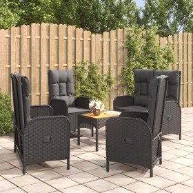 Set de muebles jardín 5 pzas con cojines ratán sintético negro Set de muebles jardín 5 pzas con cojines ratán sintético negro