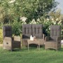 Set comedor de jardín 3 piezas con cojines ratán sintético gris