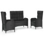 Set comedor de jardín 3 pzas con cojines ratán sintético negro