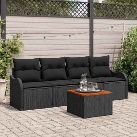 Conjunto de sofá de jardín 5 pcs Negro Poliratán