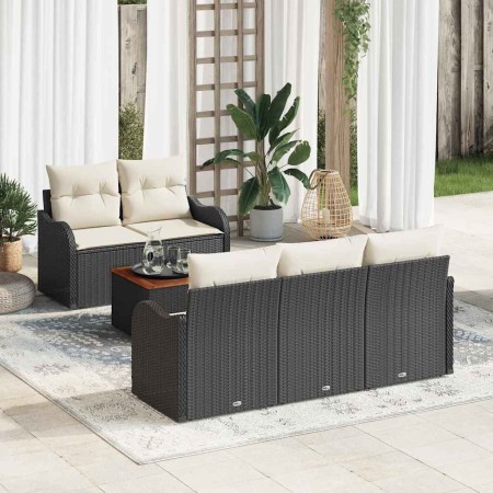 Conjunto de sofá de jardín 6 pcs Negro Poliratán