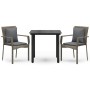 Set comedor jardín 3 pzas y cojines ratán sintético negro gris