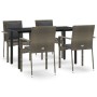 Set comedor jardín 5 pzas y cojines ratán sintético negro gris