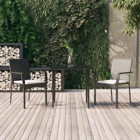 Set comedor de jardín 3 pzas con cojines ratán sintético negro