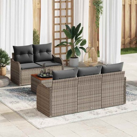 Conjunto de sofá de jardín 6 pcs Gris Poliratán