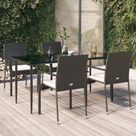 Set de muebles jardín 5 pzas con cojines ratán sintético negro