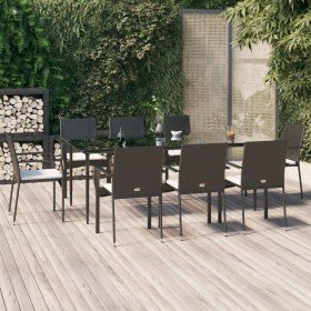 Set de comedor de jardín 9 pzas y cojines ratán sintético negro en Conjuntos de jardín | Comprar online en Foro24