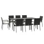 Set de comedor de jardín 9 pzas y cojines ratán sintético negro