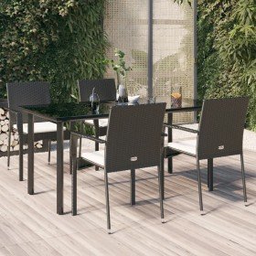 Set de muebles jardín 5 pzas con cojines ratán sintético negro Set de muebles jardín 5 pzas con cojines ratán sintético negro