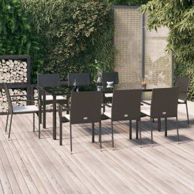 Set de comedor de jardín 9 pzas y cojines ratán sintético negro