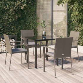Set comedor jardín 5 pzas y cojines ratán sintético negro gris Set comedor jardín 5 pzas y cojines ratán sintético negro gris