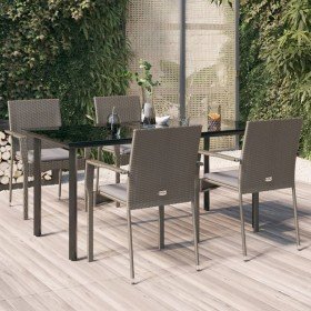Set comedor jardín 5 pzas y cojines ratán sintético negro gris Set comedor jardín 5 pzas y cojines ratán sintético negro gris