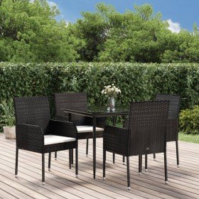Set de muebles jardín 5 pzas con cojines ratán sintético negro en Conjuntos de jardín | Comprar online en Foro24