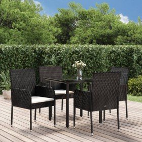 Set de muebles jardín 5 pzas con cojines ratán sintético negro