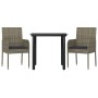 Set comedor jardín 3 pzas y cojines ratán sintético negro gris