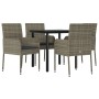 Set comedor jardín 5 pzas y cojines ratán sintético negro gris