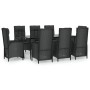 Set de comedor de jardín 9 pzas y cojines ratán sintético negro