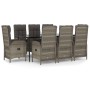 Set comedor jardín 9 pzas y cojines ratán sintético negro gris
