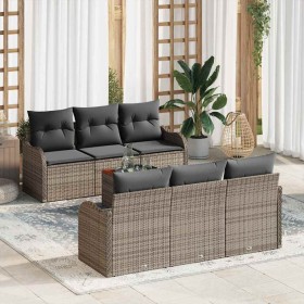 Conjunto de sofá de jardín 7 pcs Gris Poliratán
