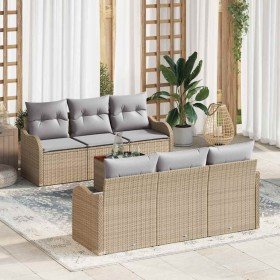 Conjunto de sofá de jardín 7 pcs Beige Poliratán