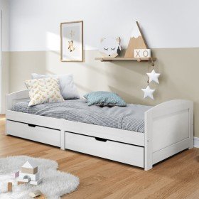 Sofá cama con 2 cajones madera maciza pino blanca IRUN 90x200cm Sofá cama con 2 cajones madera maciza pino blanca IRUN 90x200cm