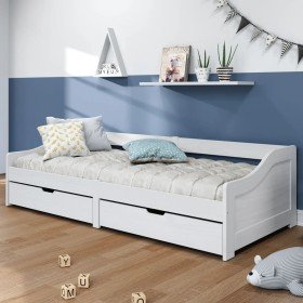 Sofá cama con 2 cajones madera maciza pino blanca IRUN 90x200cm Sofá cama con 2 cajones madera maciza pino blanca IRUN 90x200cm