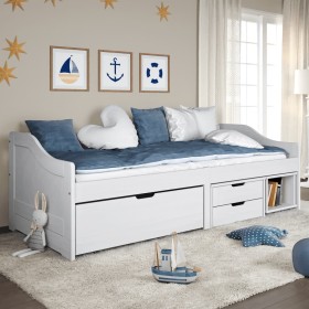 Sofá cama con 3 cajones madera maciza pino blanca IRUN 90x200cm