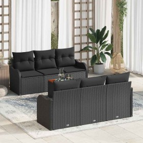 Conjunto de sofá de jardín 7 pcs Negro Poliratán