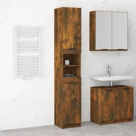 Badezimmerschrank aus geräuchertem Eichenholzwerkstoff, 32 x 34 x 188,5 cm von vidaXL, Schließfächer und Lagerschränke - Ref:...