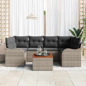 Conjunto de sofá de jardín 7 pcs Gris Poliratán