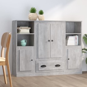 Aparador alto 3 piezas madera contrachapada gris hormigón