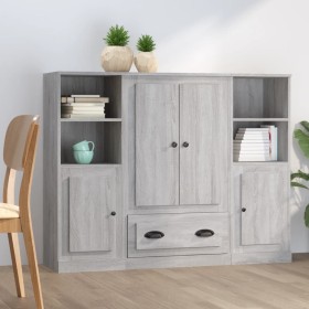 Aparador alto 3 piezas madera contrachapada gris Sonoma