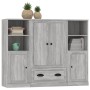Aparador alto 3 piezas madera contrachapada gris Sonoma