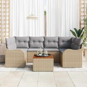 Conjunto de sofá de jardín 7 pcs Beige Poliratán