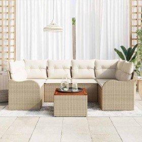 Conjunto de sofá de jardín 7 pcs Beige Poliratán