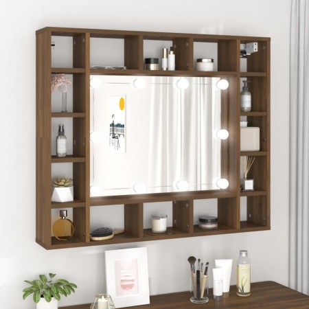 Mueble con espejo y LED marrón roble 91x15x76,5 cm de vidaXL, Tocadores de baño - Ref: Foro24-820450, Precio: 69,60 €, Descue...